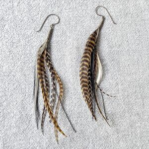 Handmade Feather Drop Dangle Earrings w/ Metal Chains - Boho - Western - Earthy